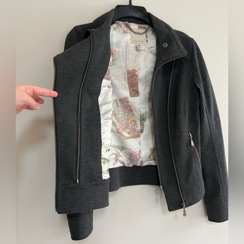 Ted Baker Double Zipper Moto Jacket in Dark Charcoal Grey, size 2 - Picture 4 of 12